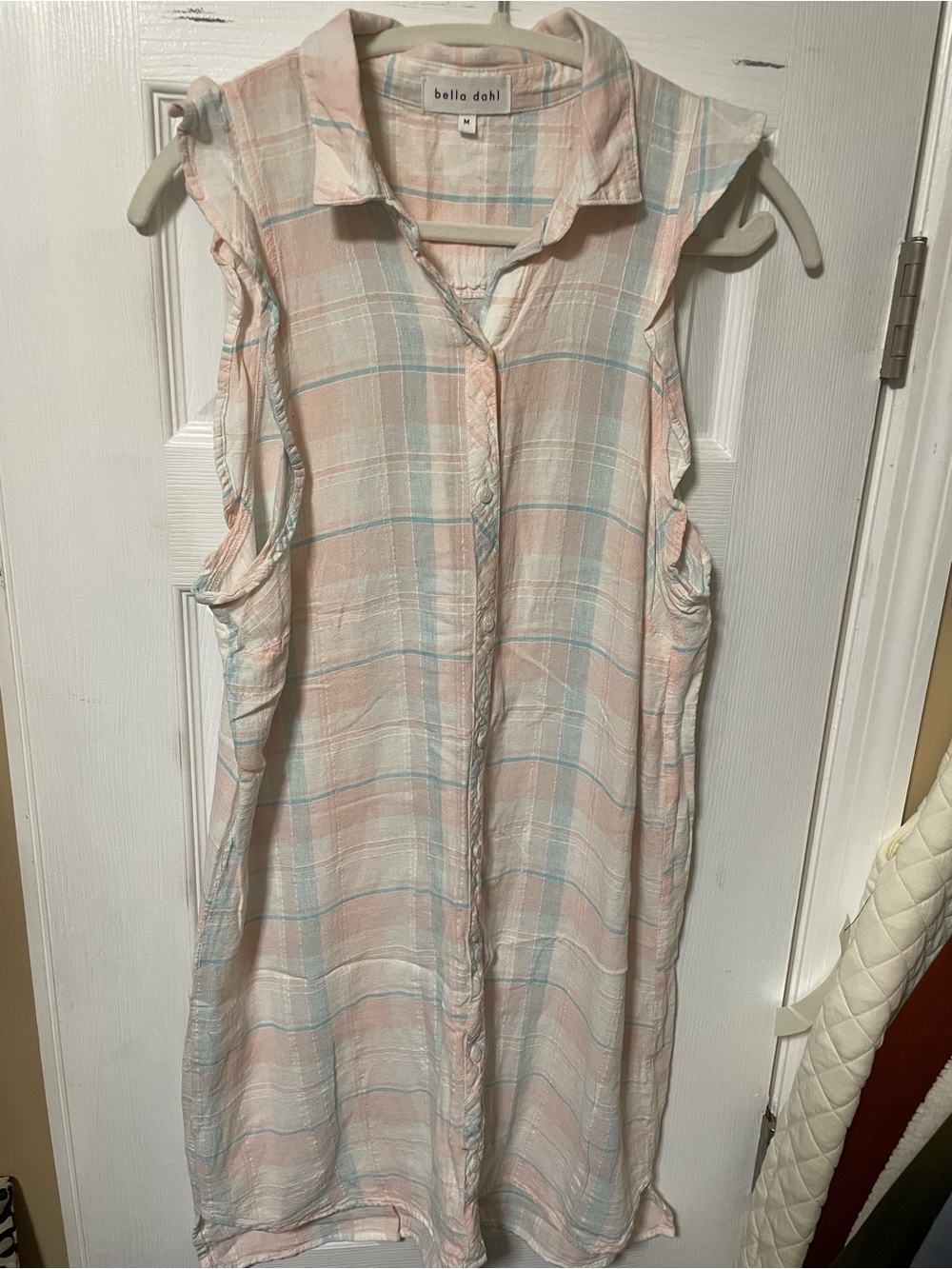 Bella Dahl Pastel Pink and Light Blue Plaid shirt dress
